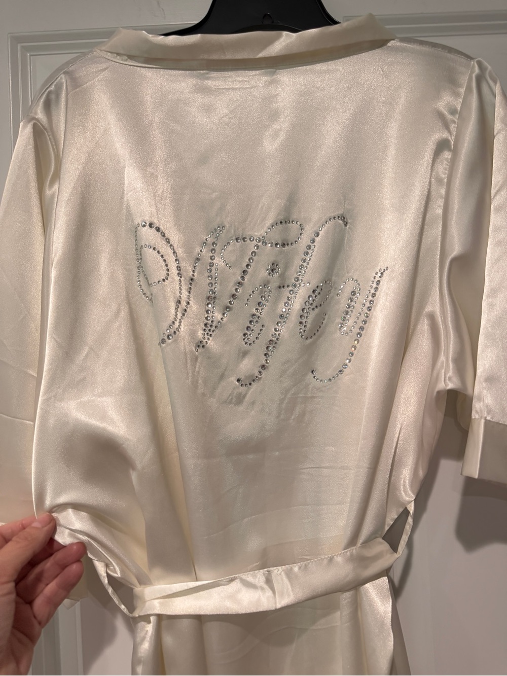 Source Unknown Ivory Satin Bridal Robe with 'Wifey' Crystal Detail
